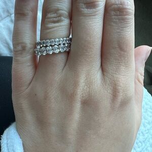 Rhodium Plated Sterling Silver Oval Cut CZ Stacking Eternity Rings